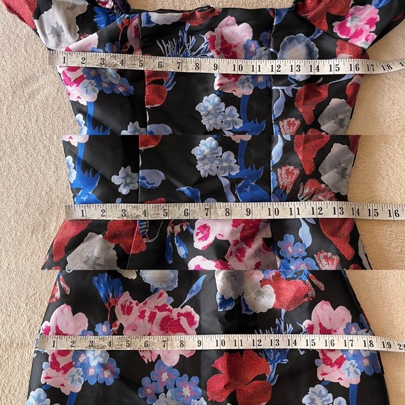 NWT Lulus So Stunning Jacquard Puff Sleeve Mini Dress S Black Multi Floral - Picture 14 of 16